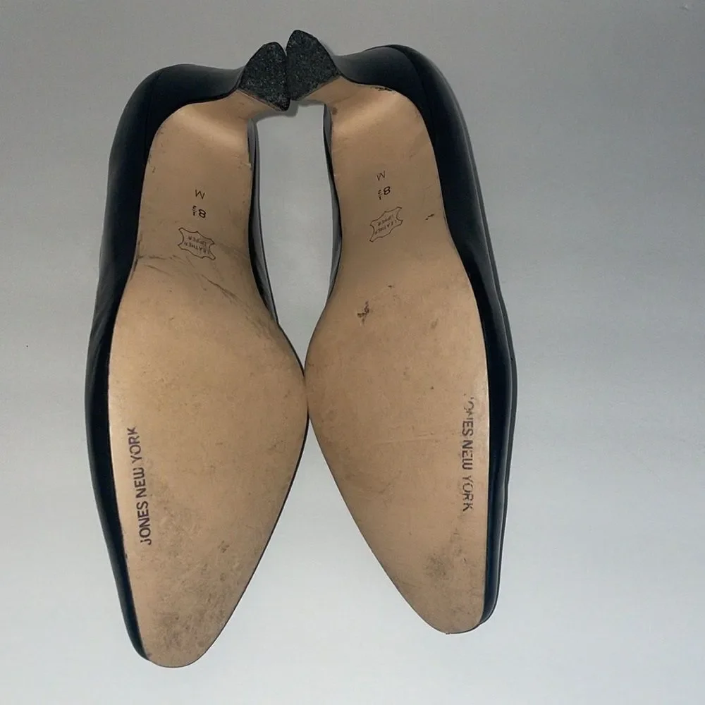 Jones New York black leather block heel pump sz 8.5